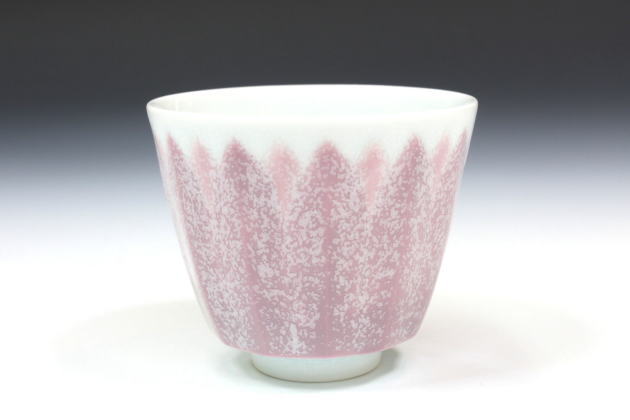 柳瀬美術店 / 斉藤勝美「彩磁鎬文盃」共箱[SAITO Katsumi]Sake cup