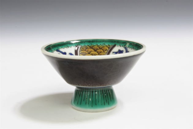 柳瀬美術店 / 初代 徳田八十吉 「古九谷敬慕酒盃-2」共箱